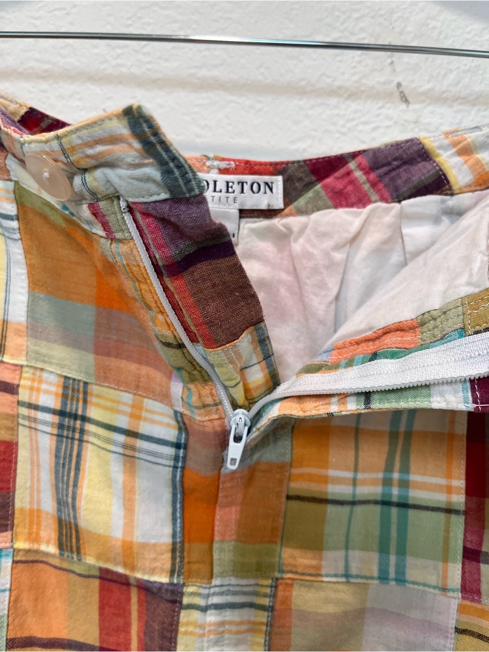 Pendleton Vintage Madras Patchwork Plaid Mini Skirt in Orange, Red, Cream - Picture 5 of 8
